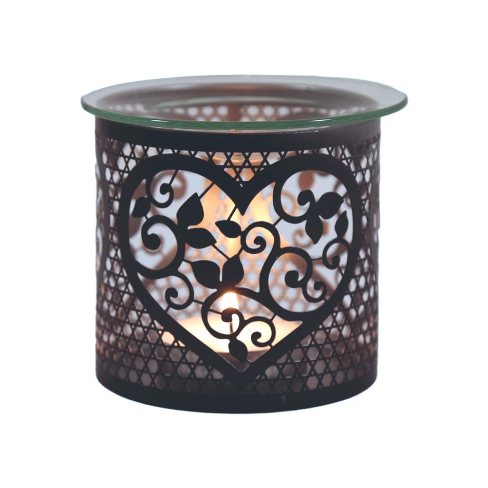 Black And Silver Heart Candle Holder / Oil Burner -Oil Burner/Wax Melter