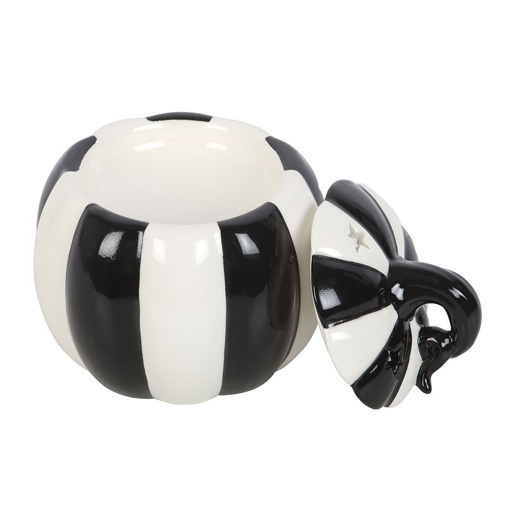 Halloween / Autumn - Black and White Striped Pumpkin - Oil Burner / Wax Melter
