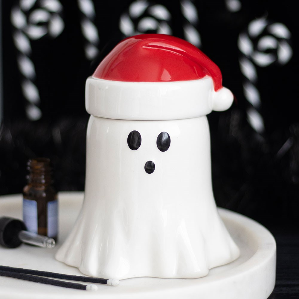 CHRISTMAS / HALLOWEEN - Ghost with Santa Hat Oil Burner / Wax Melter