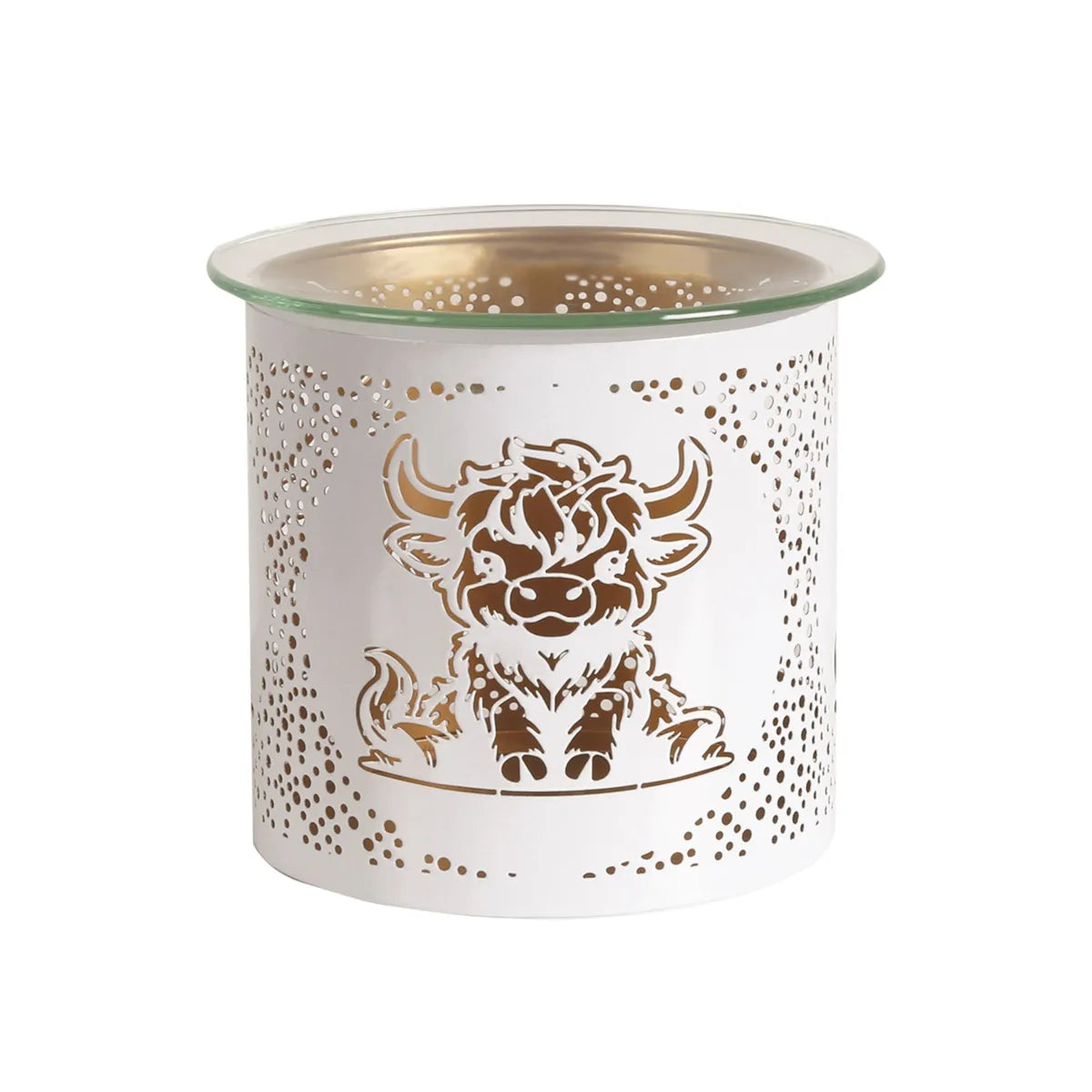 Tealight Wax Melter and Candle Holder - White & Gold Silhouette Melter Highland Cow - Oil Burner / Wax Meler