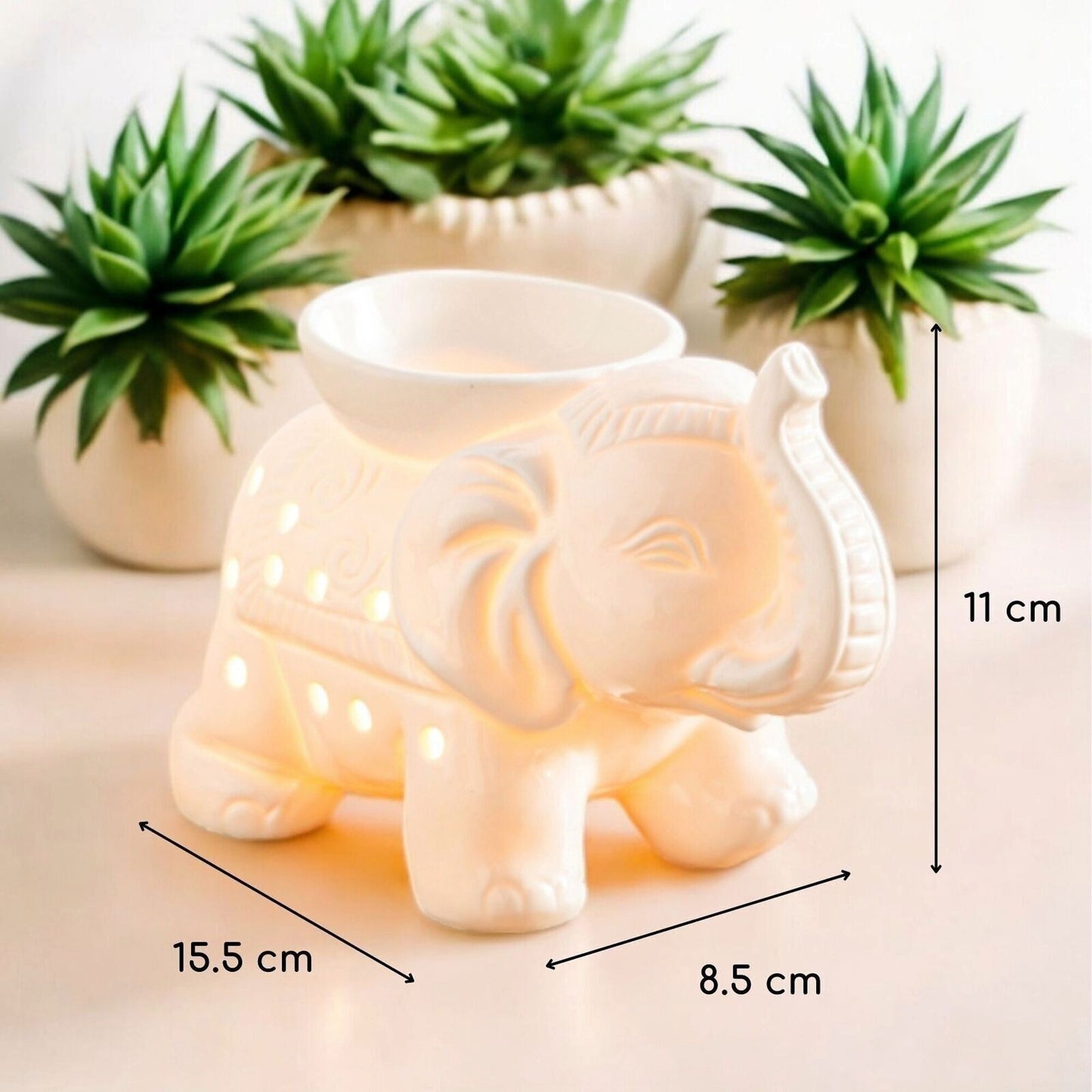 Tandy Elephant - Oil Burner/Wax Melter - White