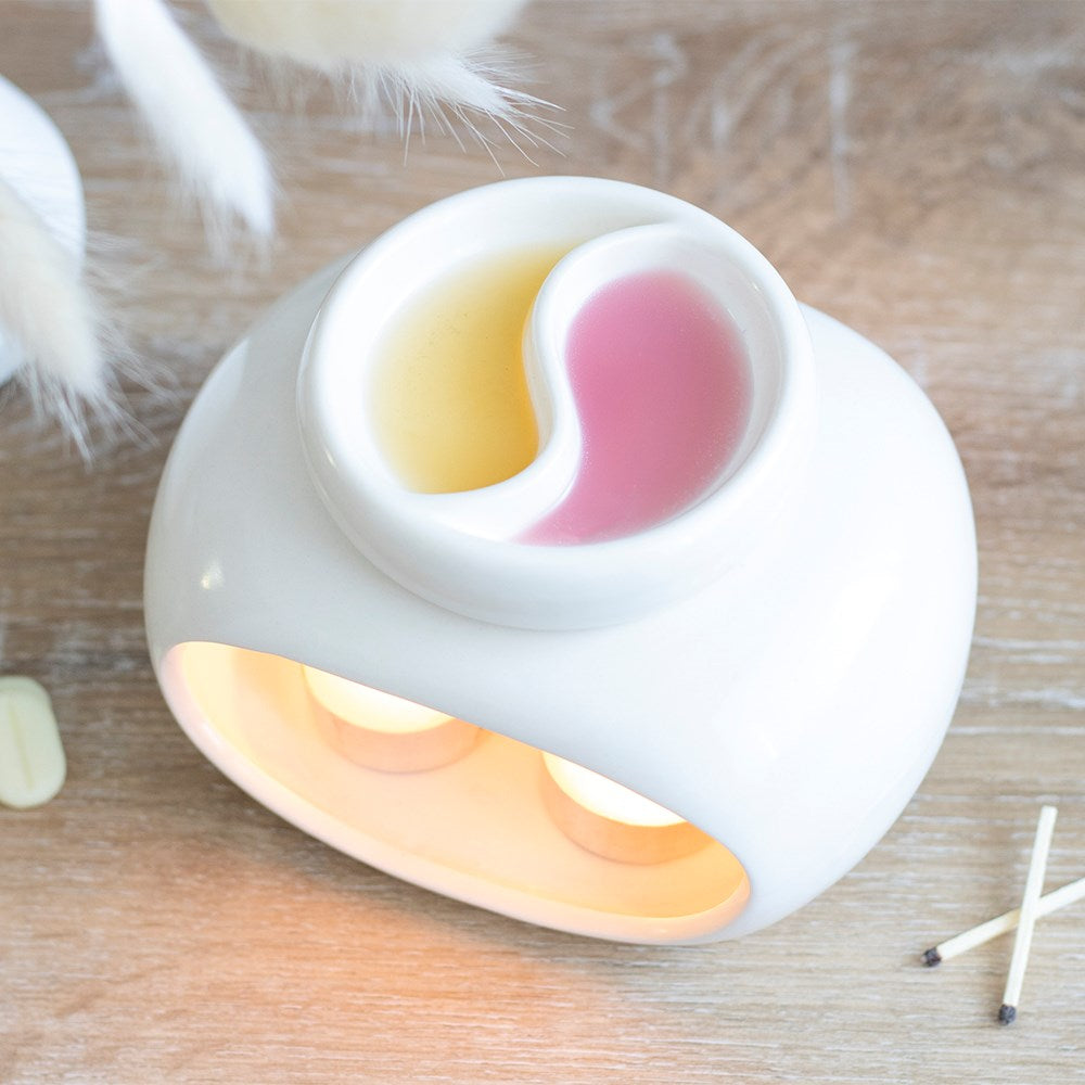 Off White Ceramic Double Oil Burner/Wax Melter