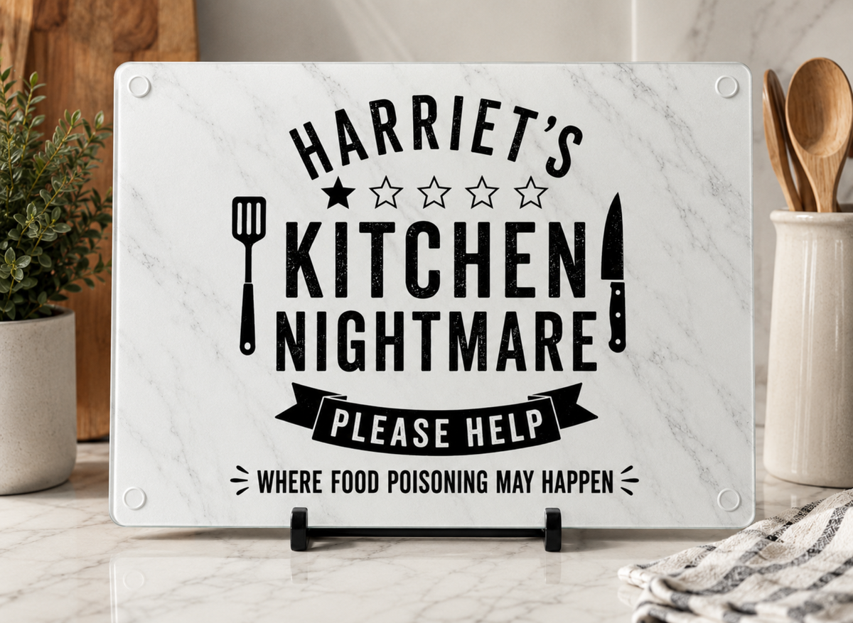 Kitchen Nightmares Personalised Glass Chopping Board - Small or Large