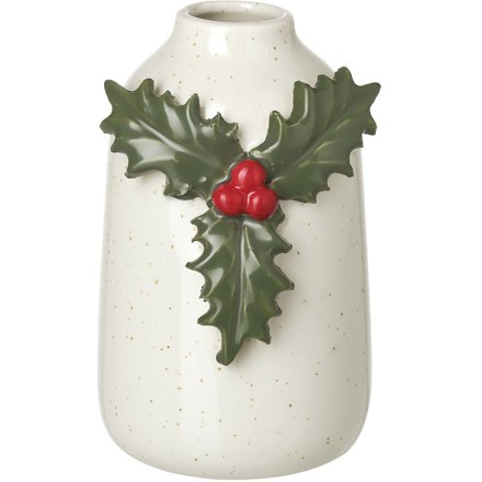 Festive Holly Flower Vase - 9.5cm