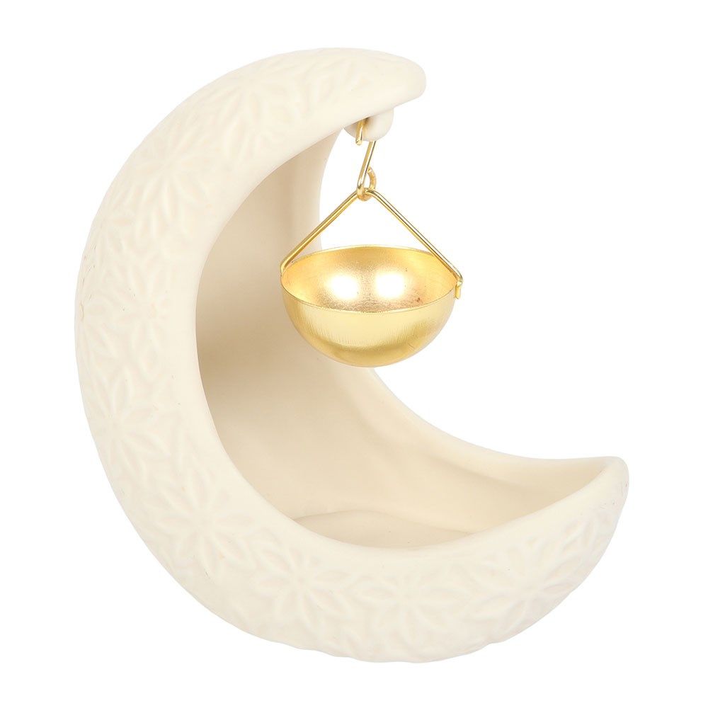 White Embossed Crescent Moon - Oil Burner / Wax Melter