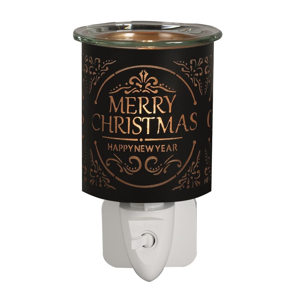 CHRISTMAS - Merry Christmas Light Up PLUG IN Electric Oil Burner - Black