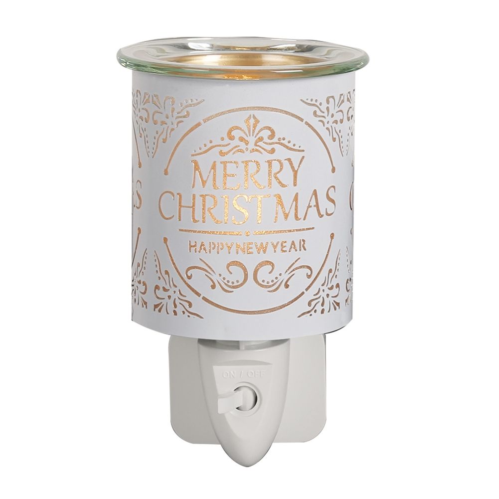 CHRISTMAS - Merry Christmas Light Up PLUG IN Electric Oil Burner - White