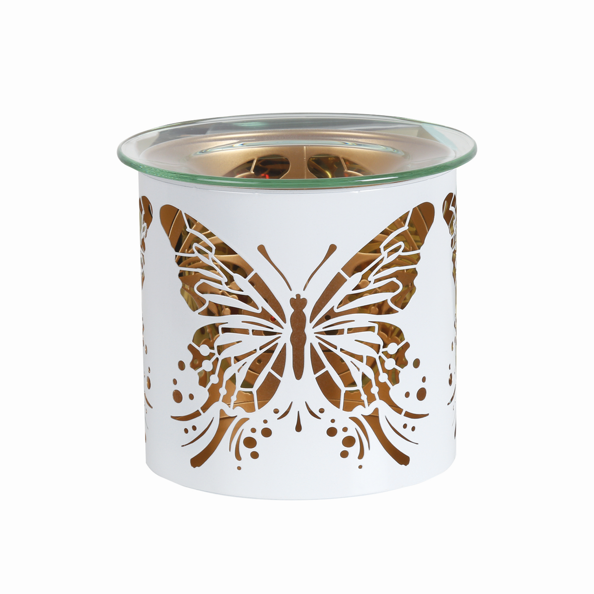 Tealight Wax Melter and Candle Holder - White & Gold Silhouette Melter BUTTERFLY - Oil Burner / Wax Meler