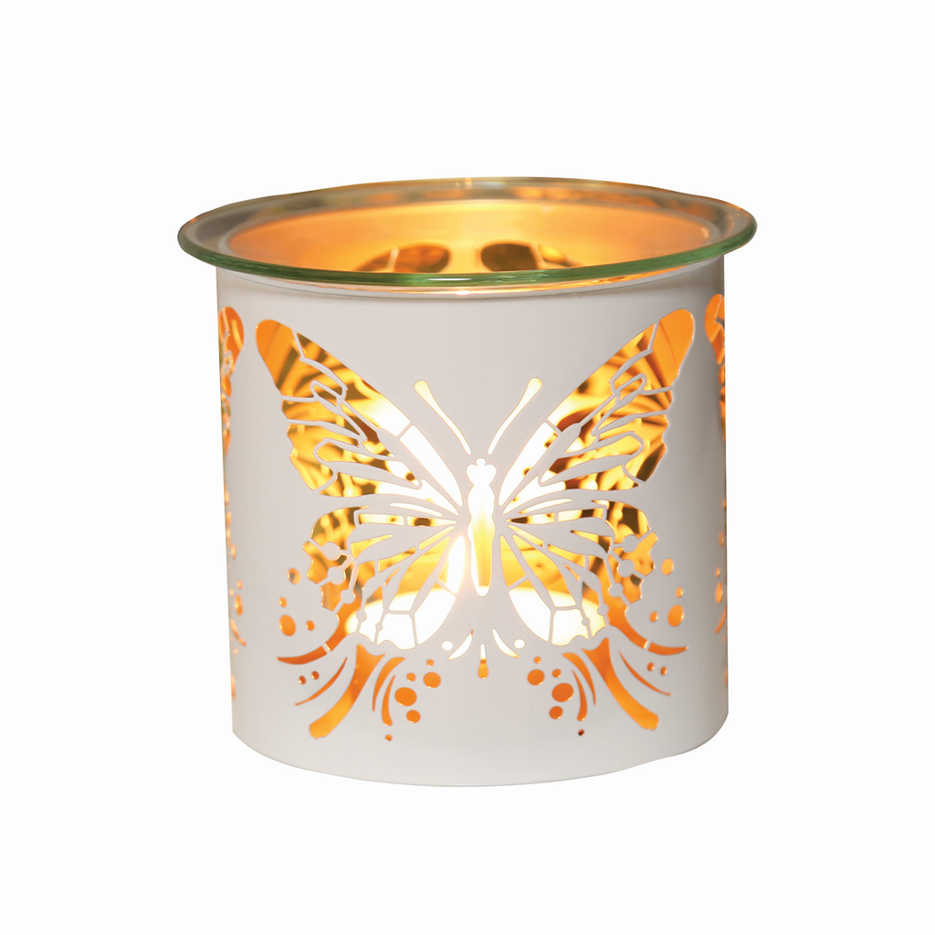 Tealight Wax Melter and Candle Holder - White & Gold Silhouette Melter BUTTERFLY - Oil Burner / Wax Meler