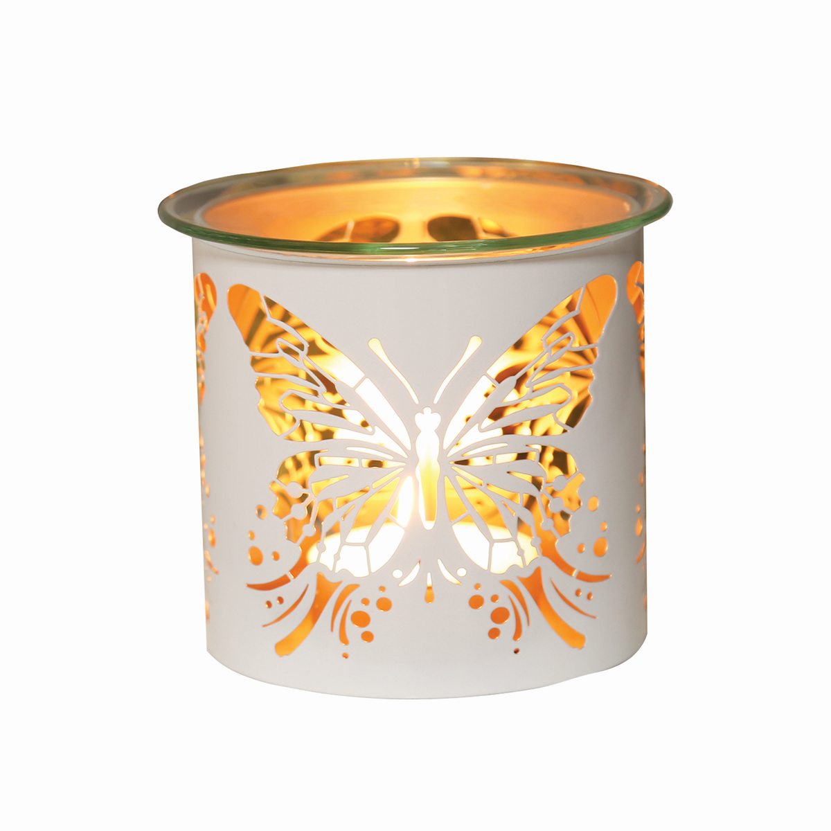 Tealight Wax Melter and Candle Holder - White & Gold Silhouette Melter BUTTERFLY - Oil Burner / Wax Meler