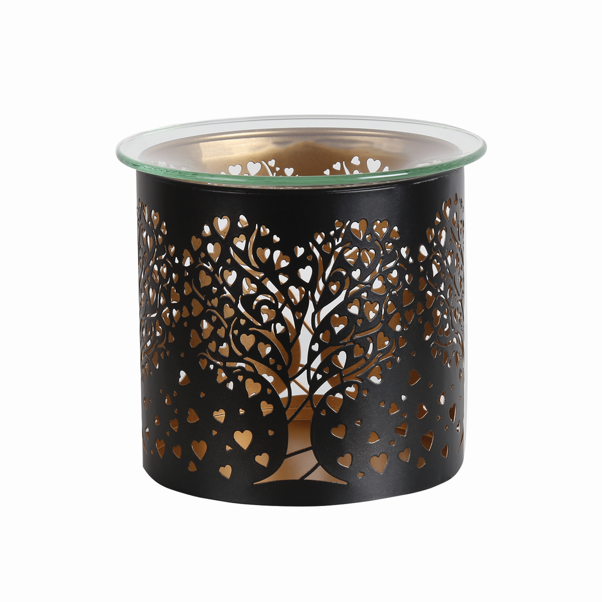 Tealight Wax Melter and Candle Holder - Black & Gold Silhouette Melter HEART TREE- Oil Burner / Wax Meler