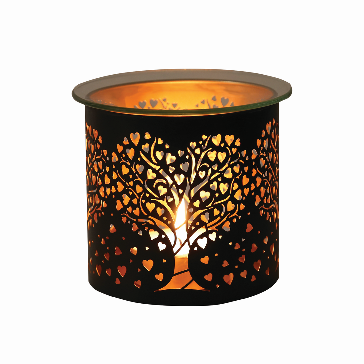 Tealight Wax Melter and Candle Holder - Black & Gold Silhouette Melter HEART TREE- Oil Burner / Wax Meler