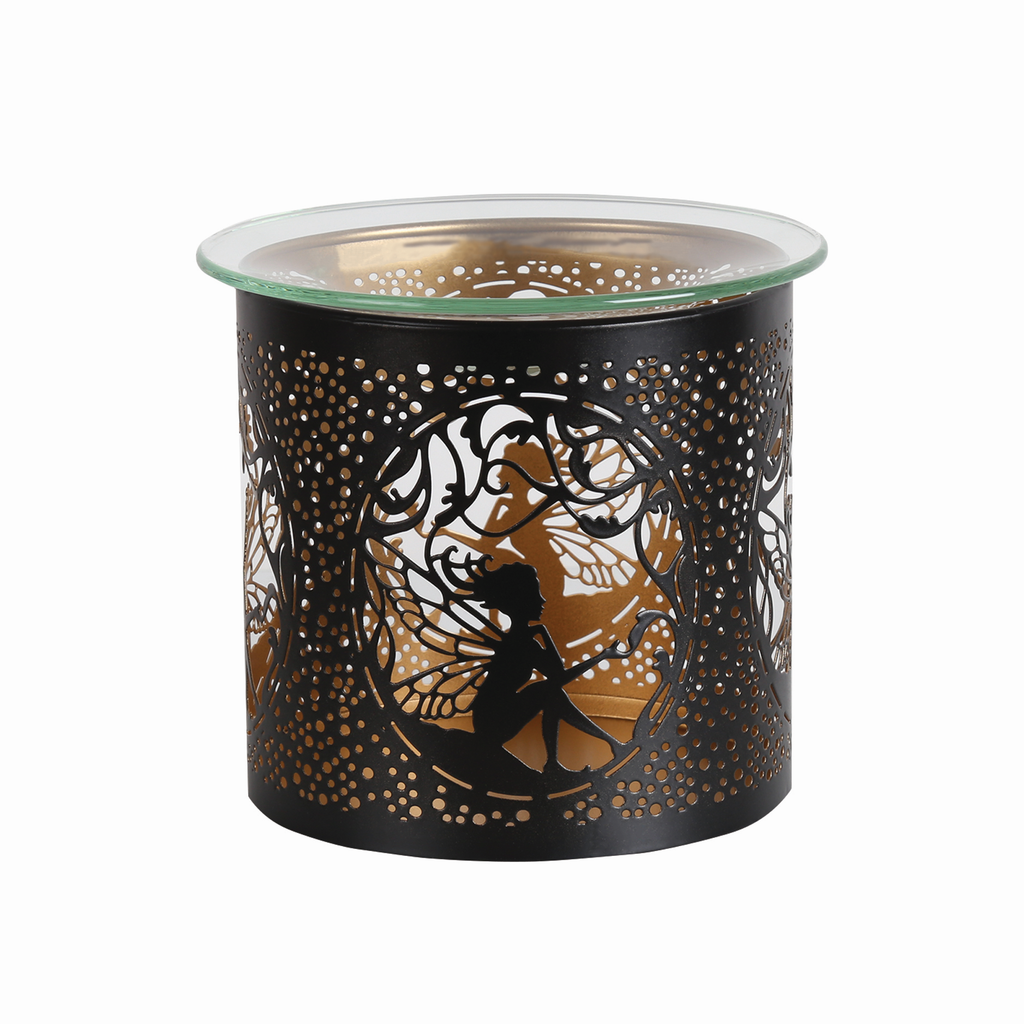 Tealight Wax Melter and Candle Holder - Black & Gold Silhouette Melter SITTING FAIRY- Oil Burner / Wax Meler