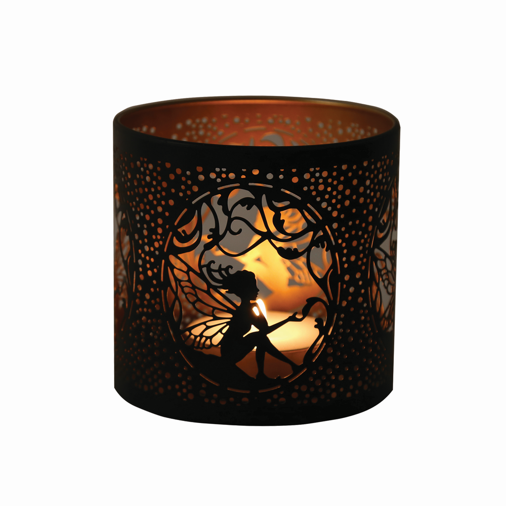 Tealight Wax Melter and Candle Holder - Black & Gold Silhouette Melter SITTING FAIRY- Oil Burner / Wax Meler