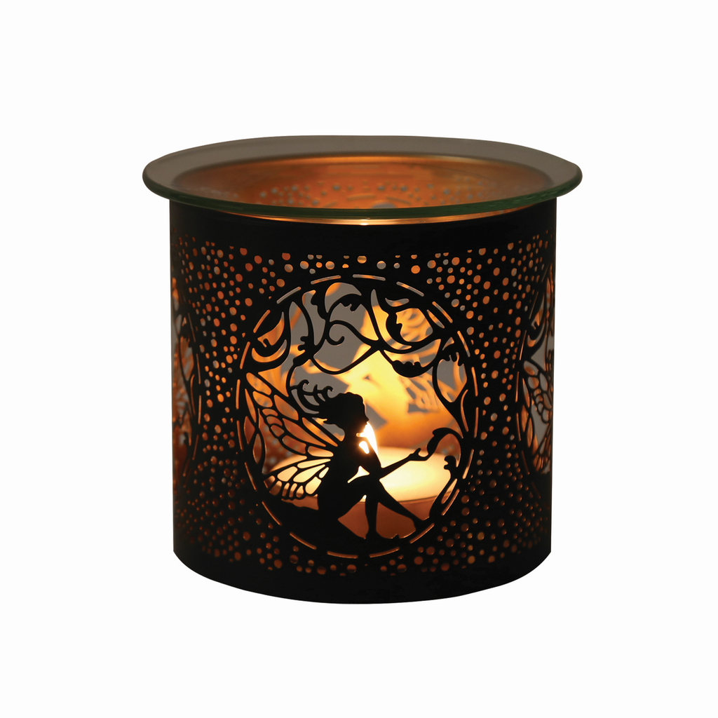 Tealight Wax Melter and Candle Holder - Black & Gold Silhouette Melter SITTING FAIRY- Oil Burner / Wax Meler
