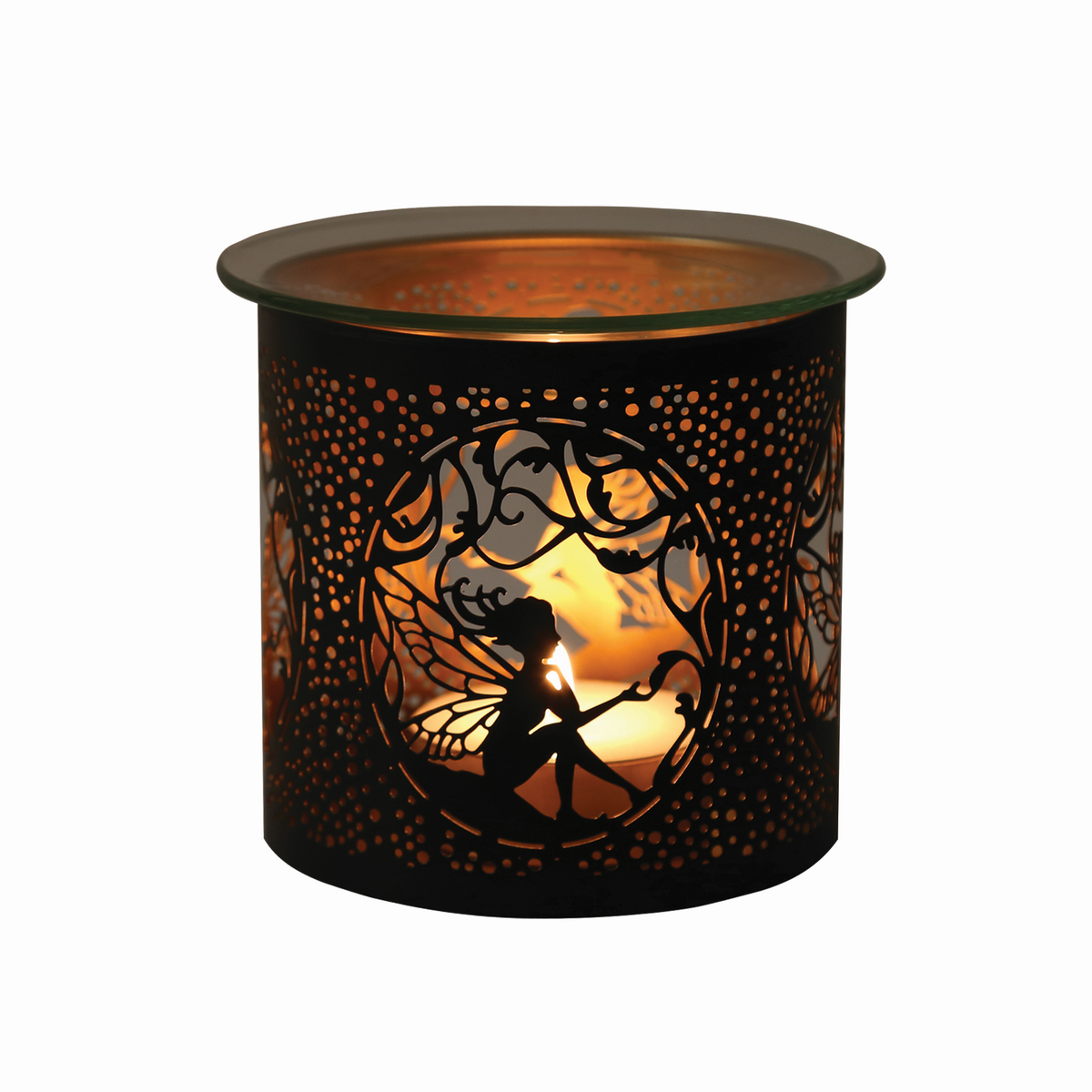 Tealight Wax Melter and Candle Holder - Black & Gold Silhouette Melter SITTING FAIRY- Oil Burner / Wax Meler