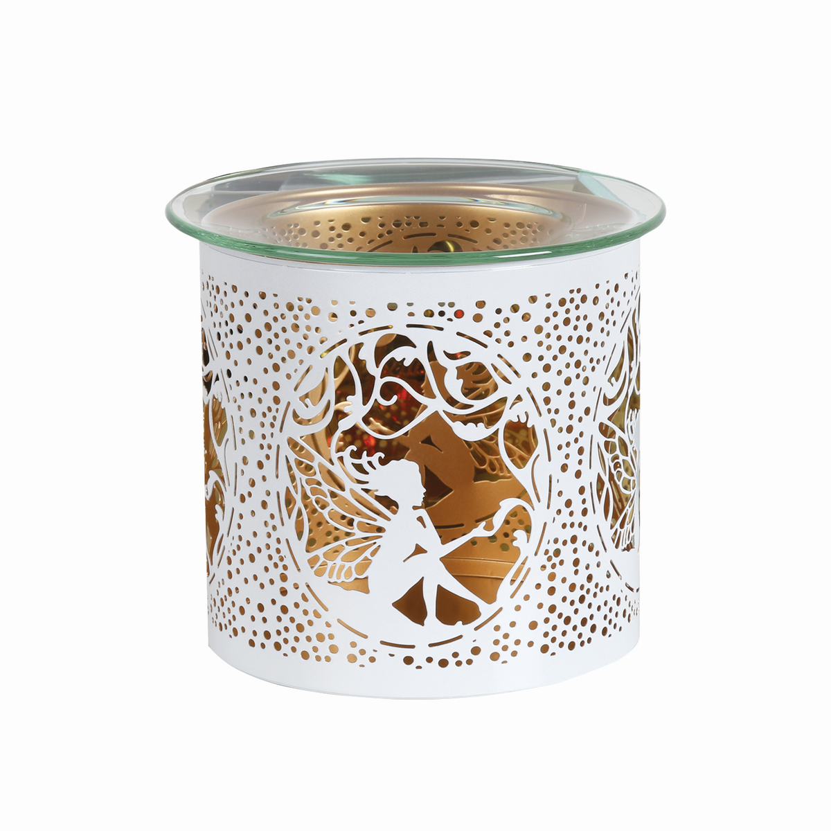 Tealight Wax Melter and Candle Holder - White & Gold Silhouette Melter SITTING FAIRY- Oil Burner / Wax Meler