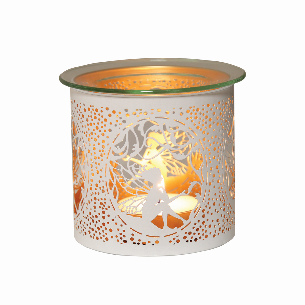 Tealight Wax Melter and Candle Holder - White & Gold Silhouette Melter SITTING FAIRY- Oil Burner / Wax Meler