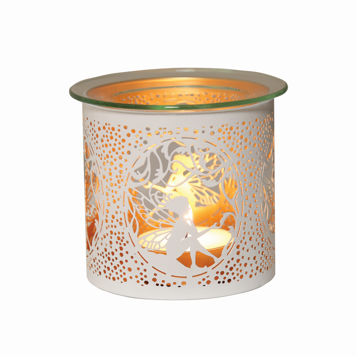 Tealight Wax Melter and Candle Holder - White & Gold Silhouette Melter SITTING FAIRY- Oil Burner / Wax Meler
