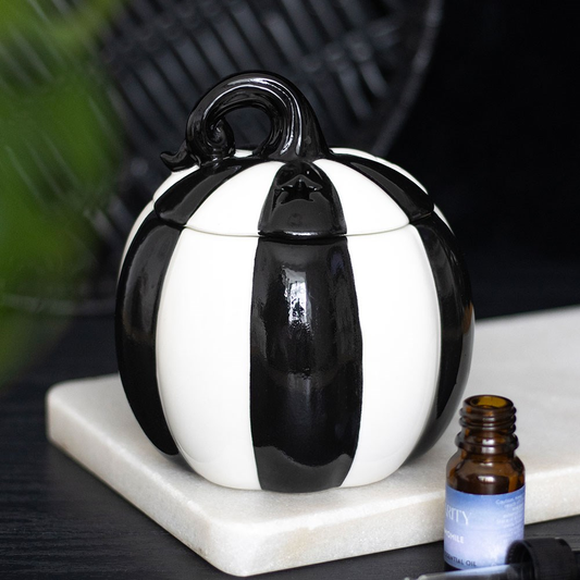 Halloween / Autumn - Black and White Striped Pumpkin - Oil Burner / Wax Melter