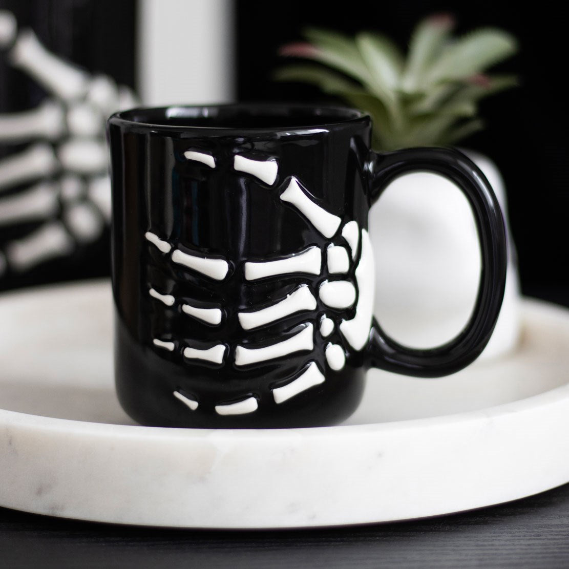 Skeleton Hand Black and White Ceramic Mug