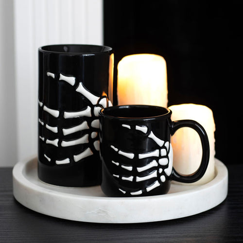 Skeleton Hand Black and White Ceramic Mug