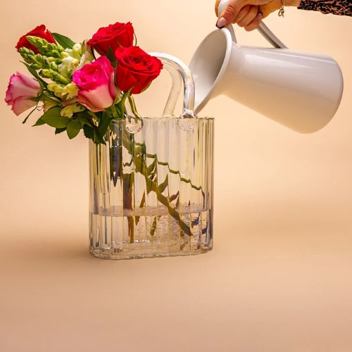 Ribbed Handbag Vase - Clear