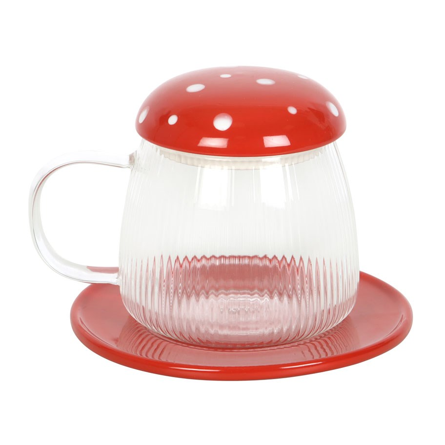 Red Glass Mushroom Toadstool Mug