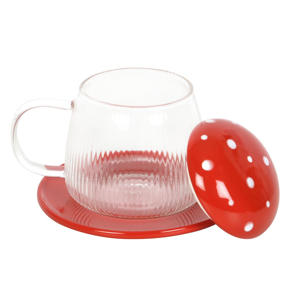 Red Glass Mushroom Toadstool Mug