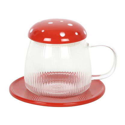 Red Glass Mushroom Toadstool Mug