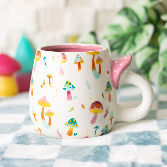 Funky Mushroom Print with Mushroom Handle Mug