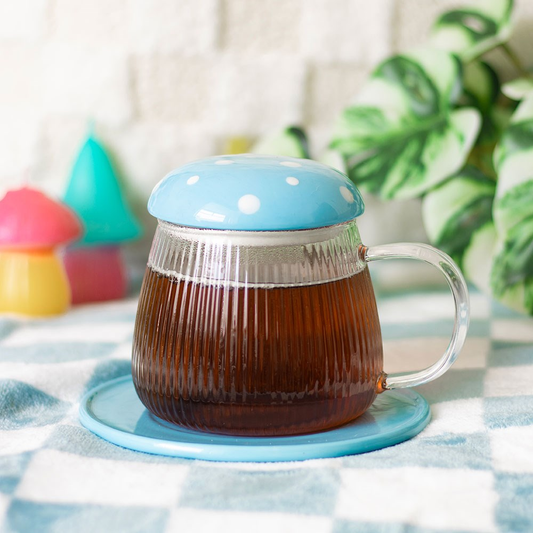 Blue Glass Mushroom Toadstool Mug