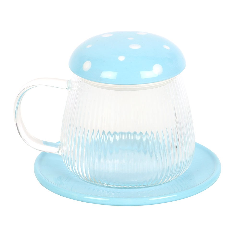 Blue Glass Mushroom Toadstool Mug