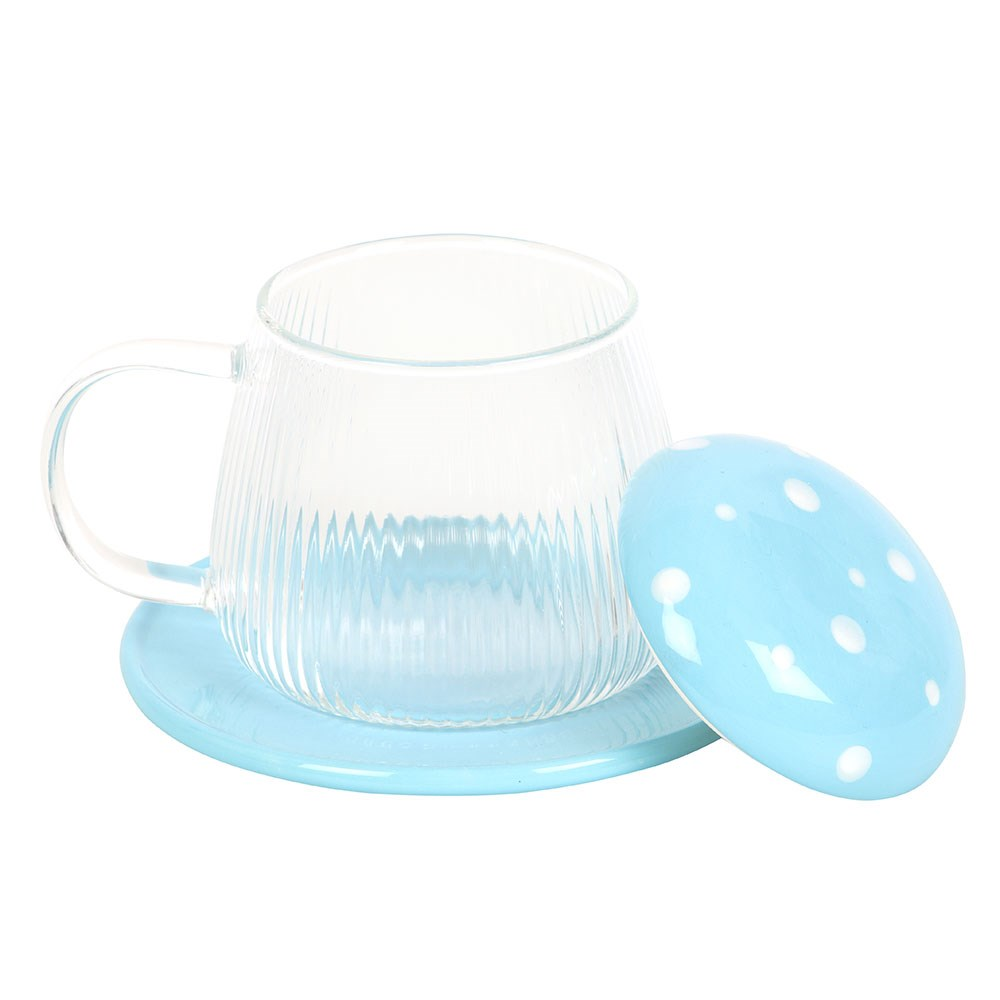 Blue Glass Mushroom Toadstool Mug