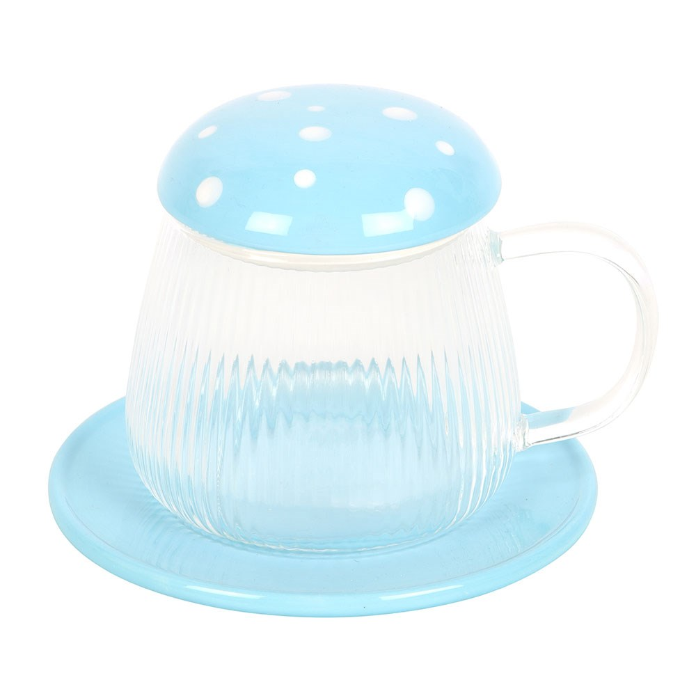 Blue Glass Mushroom Toadstool Mug