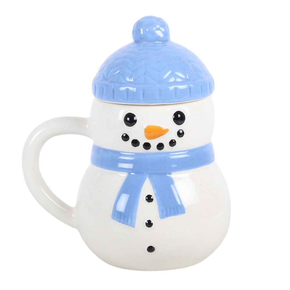 Blue Winter Snowman Lidded Mug / Cup