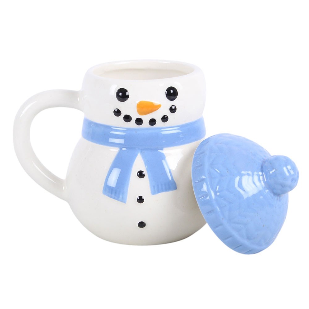 Blue Winter Snowman Lidded Mug / Cup
