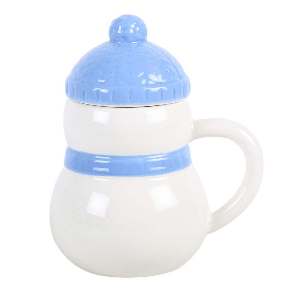 Blue Winter Snowman Lidded Mug / Cup
