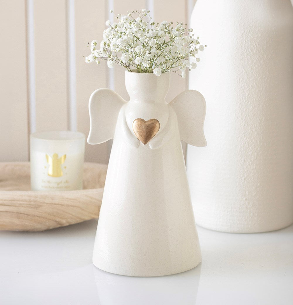 Angel Wings Gold Heart Flower Vase