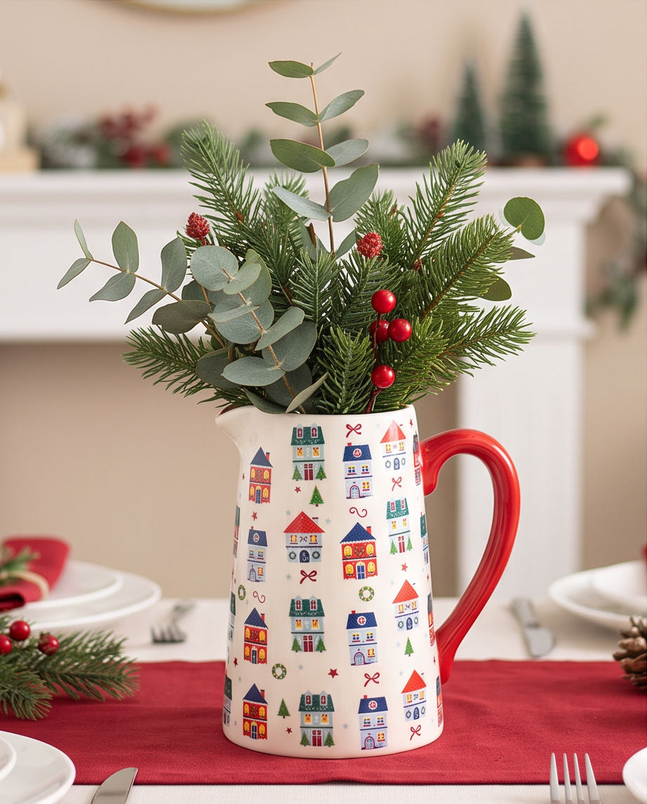 Christmas Street Print Flower Jug Vase