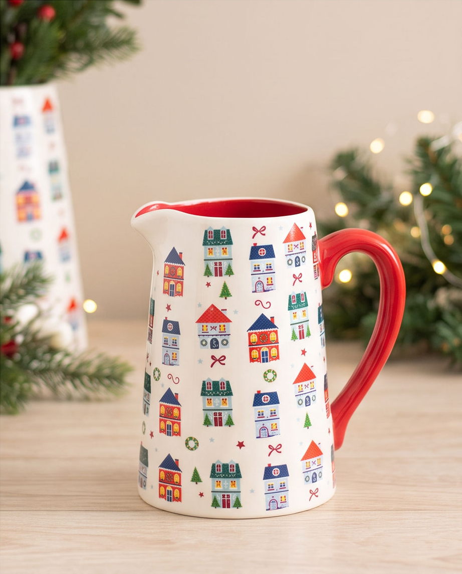 Christmas Street Print Flower Jug Vase