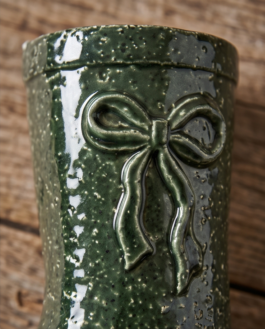 Green Bow Wellie Boots Flower Vase