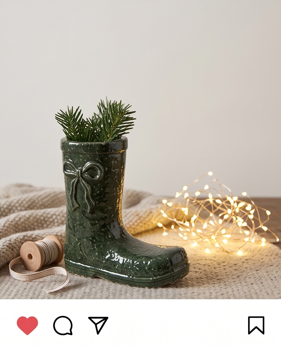 Green Bow Wellie Boots Flower Vase