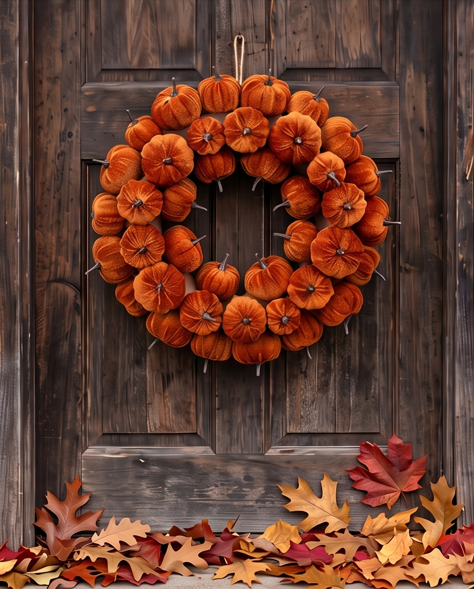 Orange Velvet Pumpkin Weath 38cm
