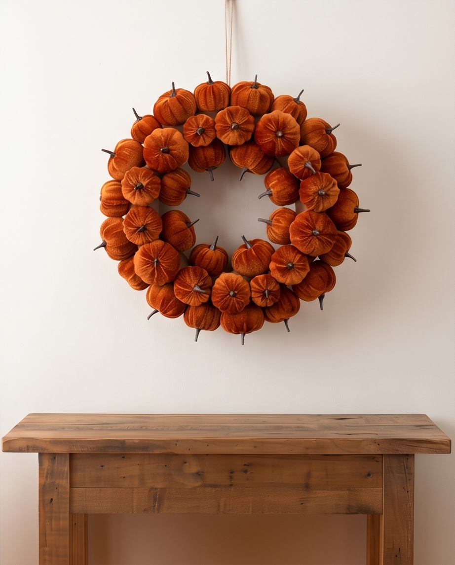 Orange Velvet Pumpkin Weath 38cm