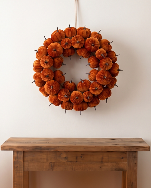 Orange Velvet Pumpkin Weath 38cm