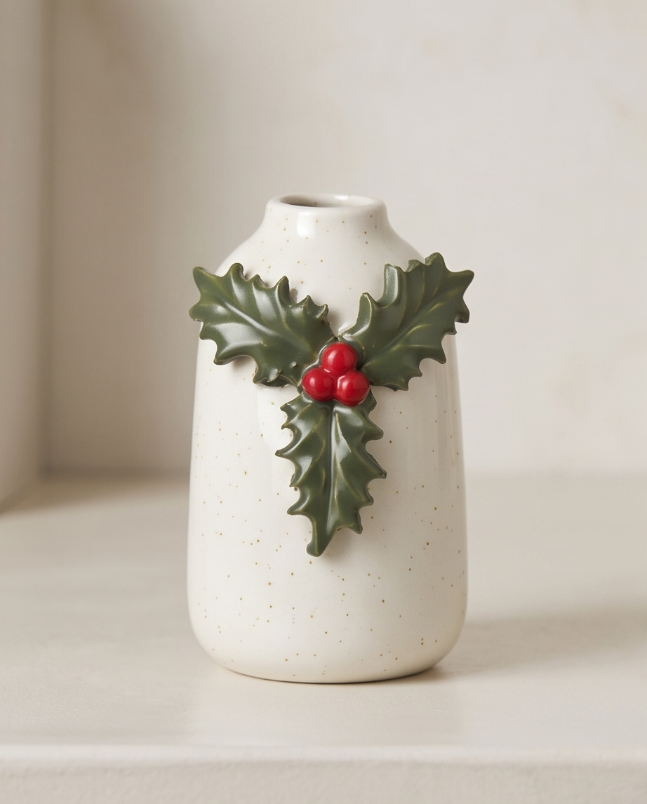 Festive Holly Flower Vase - 9.5cm