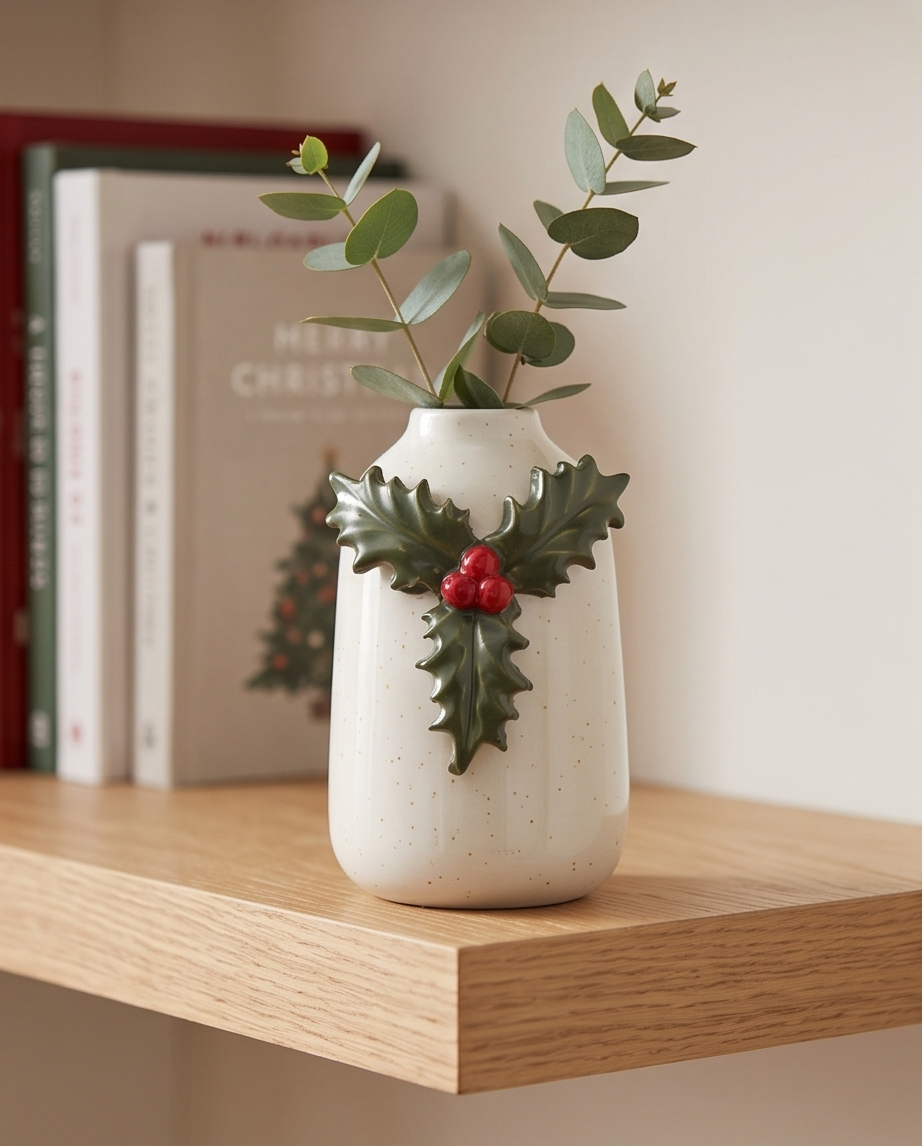 Festive Holly Flower Vase - 9.5cm