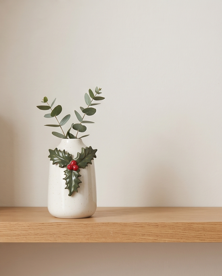 Festive Holly Flower Vase - 9.5cm
