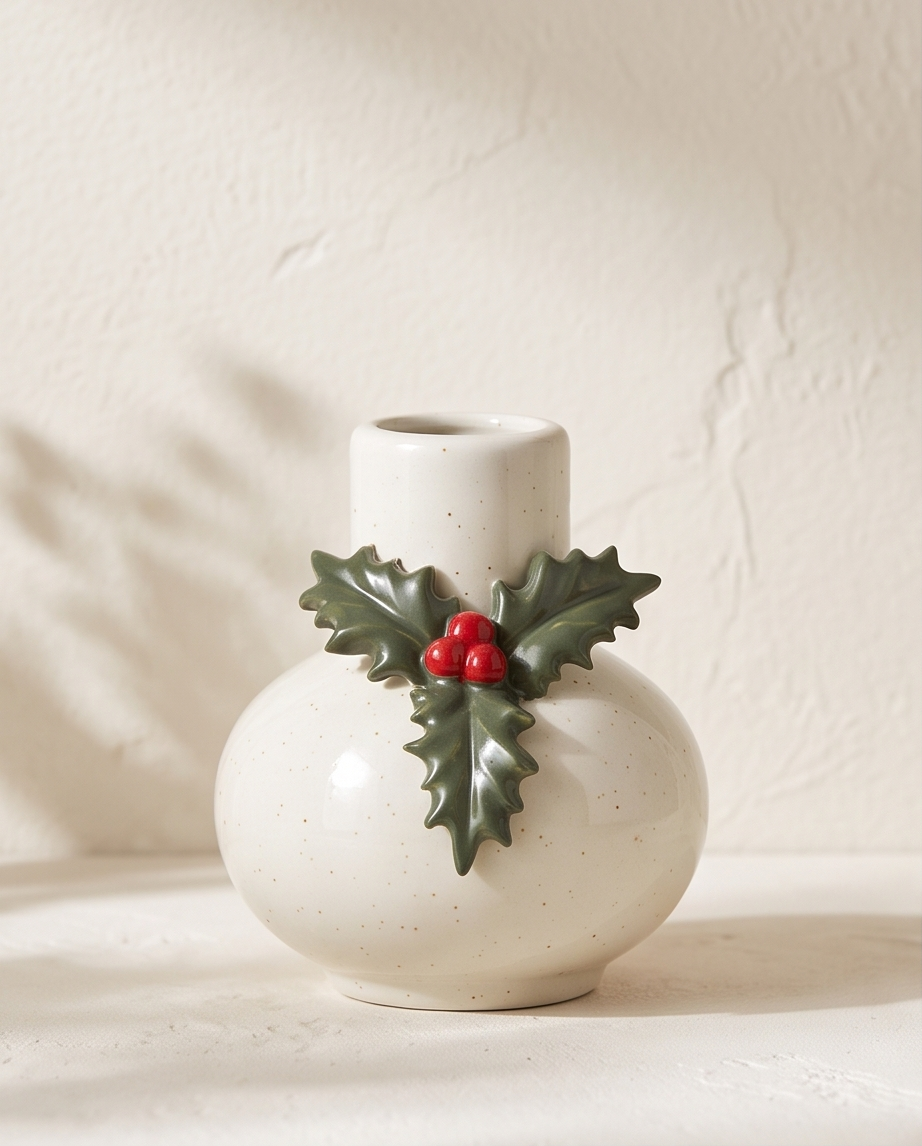Festive Bubble Holly Flower Vase - 10cm